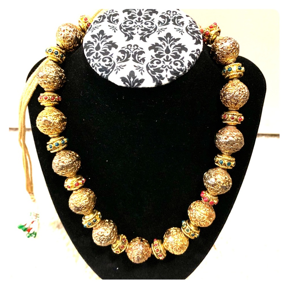 Tibetan gold plated handmade beads necklace